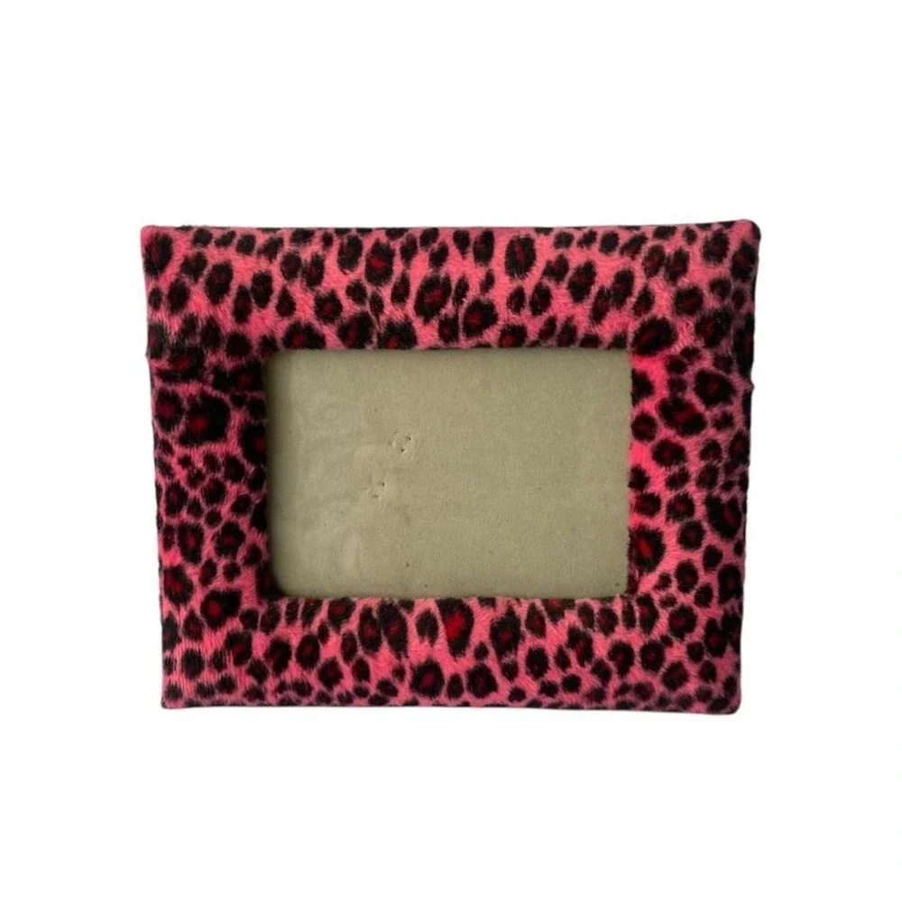 Vintage Pink leopard faux fur Picture Frame 4X6 Pink black Y2K retro decor